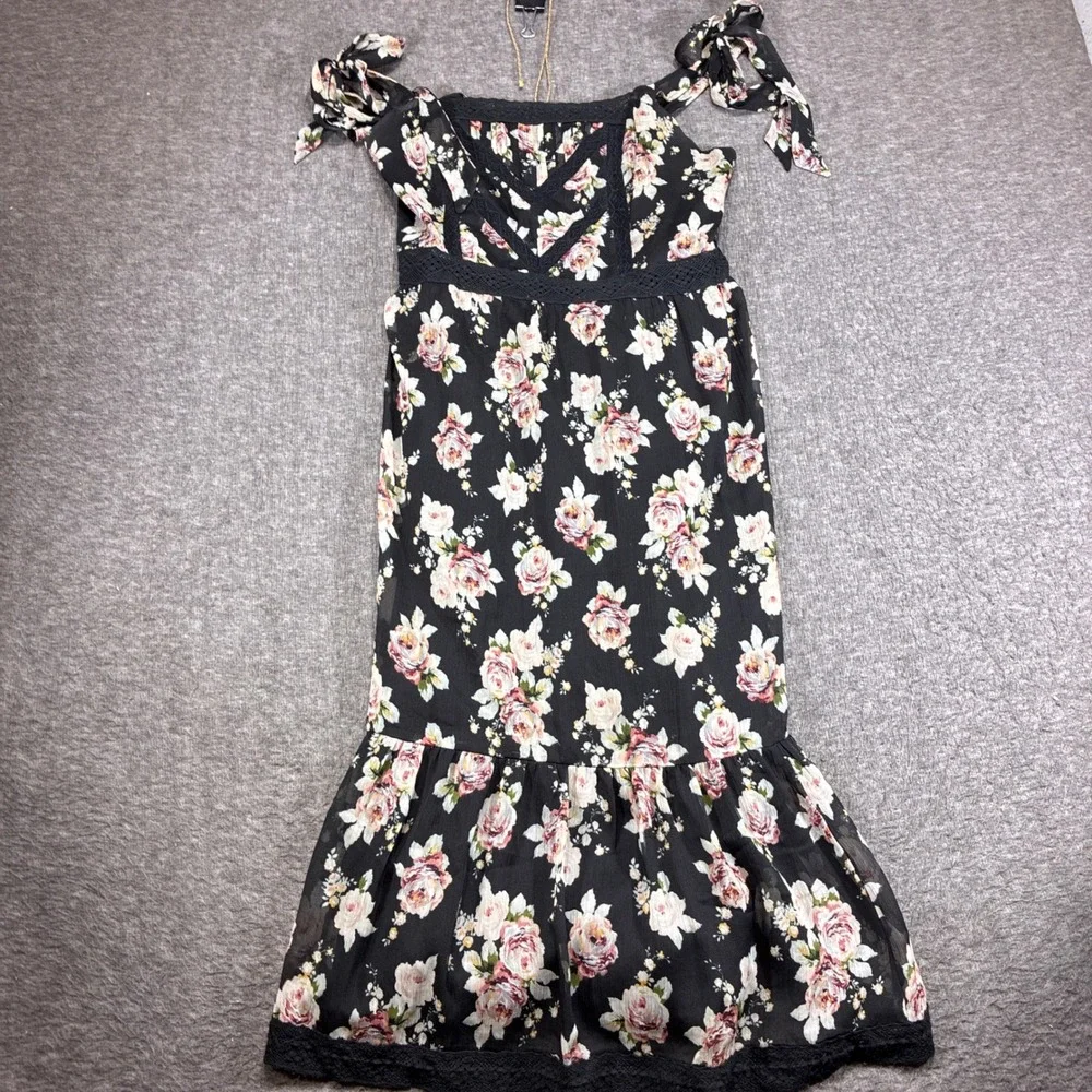 Abercrombie & Fitch Floral Maxi Dress Womens Medium Black Vintage Tie Shoulder